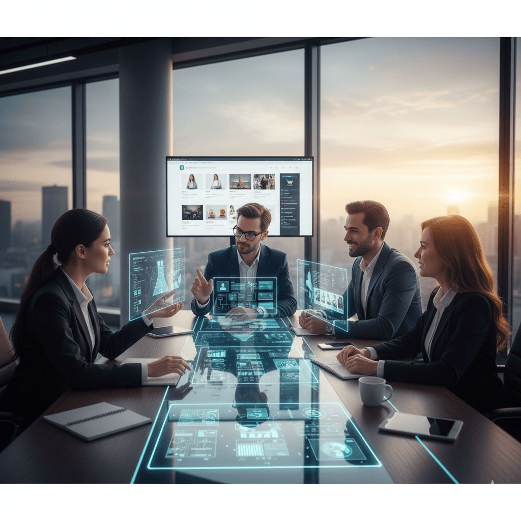 DoubleDev Team em reunião com clientes para projeto de e-commerce